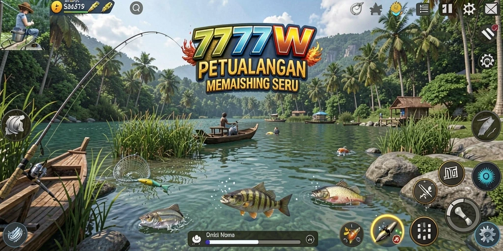 Gameplay menarik dalam 7777W dengan berbagai jenis ikan.