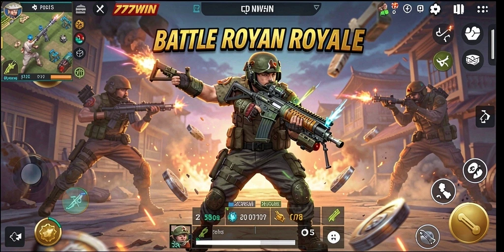 Tampilan aksi seru gameplay 777WIN dalam pertempuran Battle Royale.