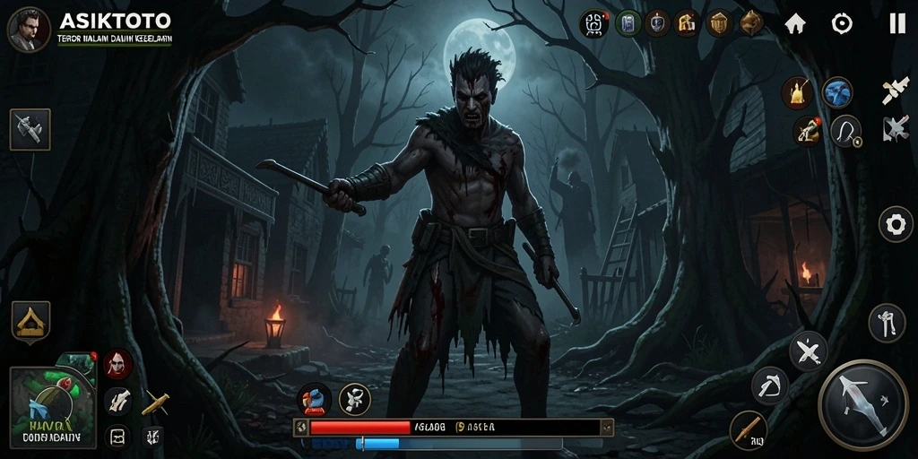 Tampilan gameplay ASIKTOTO yang penuh ketegangan dan kengerian.