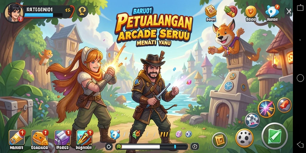 Tangkapan layar game BARU01 menampilkan aksi penuh warna dan gameplay yang menantang.