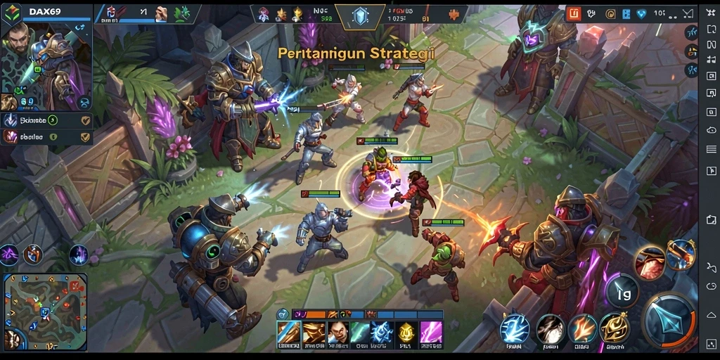 Gameplay DAX69 yang mendebarkan dengan karakter beragam dan arena tempur.