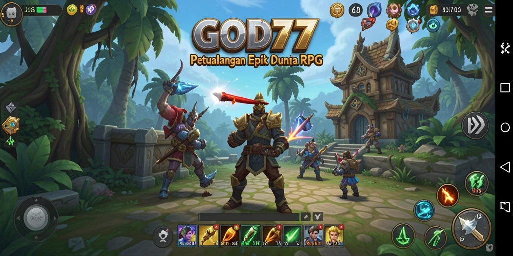 Gameplay seru dalam GOD77 menampilkan pertempuran epik dan eksplorasi mendalam.