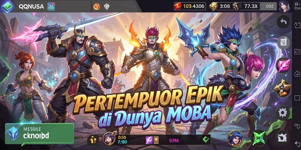 Gameplay seru pertarungan tim di arena MOBA.
