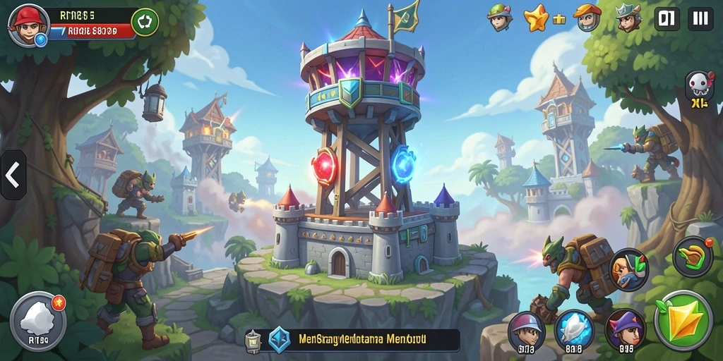 Tangkapan layar gameplay RI188 menampilkan pertarungan seru Tower Defense.