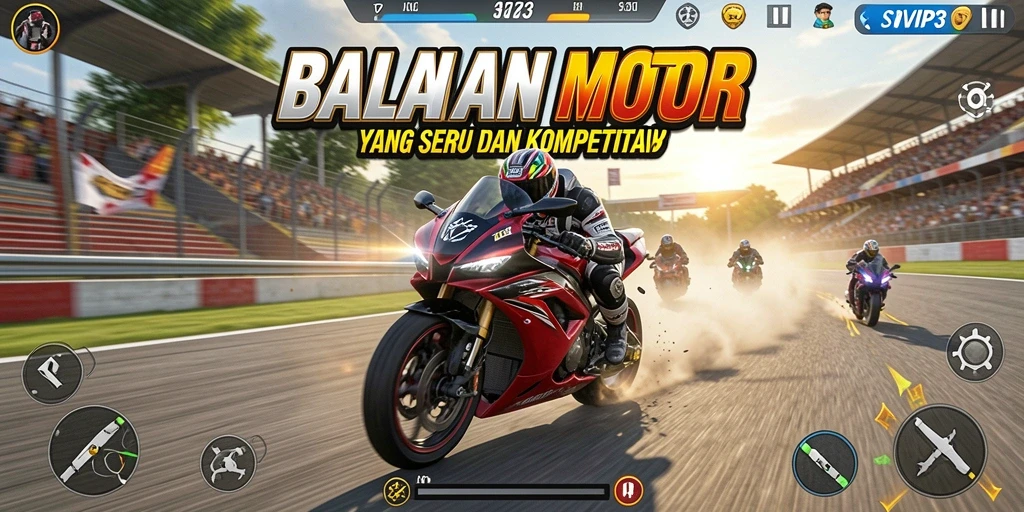 Tampilan gameplay SVIP3 dengan balapan motor yang mendebarkan.