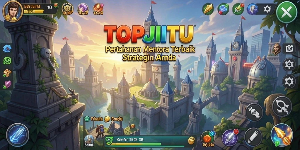 Screenshot menampilkan aksi menara yang menghancurkan musuh di TOPJITU.